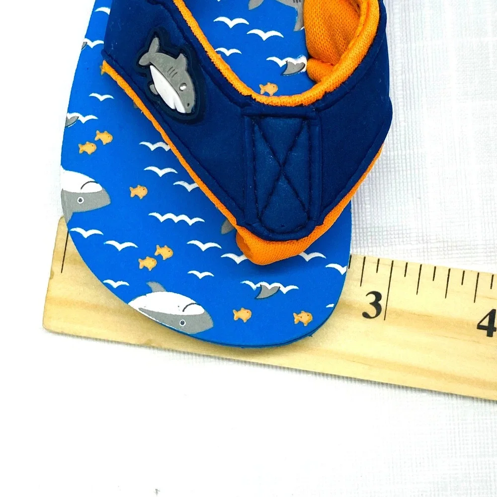 Kids Shark‎ Flip Flop Sandals Toddler Size 3 Blue Orange Hook and Loop